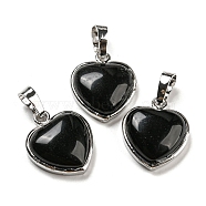 Natural Obsidian Pendants, Heart Charms with Platinum Plated Brass Snap on Bails, 20.5x17.5x7mm, Hole: 4x8mm(G-I358-A24)
