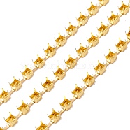 50M Rectangle Brass Rhinestone Claw Setting Chains, Golden, 2.2x2.1x2.3mm, Tray: 2x1.6mm(CHC-C024-01A-G)