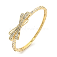Bowknot Brass Pave Clear Cubic Zirconia Hinged Bangles for Women, Real 18K Gold Plated, Inner Diameter: 2-1/8 x 2-3/8 inch(5.4x5.9cm)(BJEW-Z062-01B)