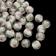 Handmade Luminous Inner Flower Lampwork Beads, Round, White, 12mm, Hole: 2mm(X-LAMP-R129-12mm-01)