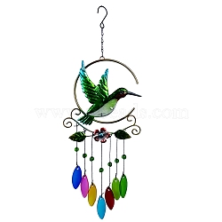 Glass Wind Chime, Art Pendant Decoration, with Iron Findings, for Garden, Window Decoration, Bird, 560x20mm(WICH-PW0001-54B-01)