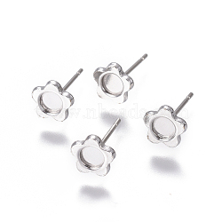 304 Stainless Steel Ear Stud Components, Flower, Stainless Steel Color, Tray: 4mm, 7mm, Pin: 0.8mm(STAS-F222-046)