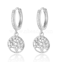 Clear Cubic Zirconia Tree of Life Dangle Hoop Earrings, Brass Earrings, Platinum, 26x10mm(EJEW-OY001-14P)