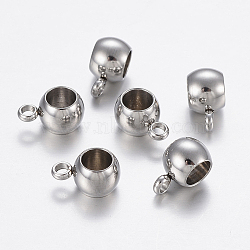 Tarnish Resistant 304 Stainless Steel Tube Bails, Loop Bails, Bail Beads, Rondelle, Stainless Steel Color, 9x6x4.5mm, Hole: 1.5mm, Inner Diameter: 3mm(STAS-P198-02A)