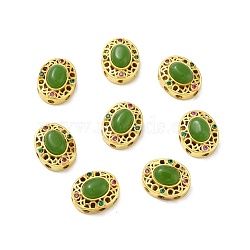 Rack Plating Brass Micro Pave Cubic Zirconia Beads, with Glass, Long-Lasting Plated, Cadmium Free & Lead Free, Oval, Matte Gold Color, 15x12x7.5mm, Hole: 1.8mm(KK-G408-04MG)