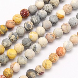 Frosted Round Natural Picasso Stone/Picasso Jasper Beads Strands, 8mm, Hole: 1mm, about 49pcs/strand, 15.3 inch(G-N0166-58-8mm)
