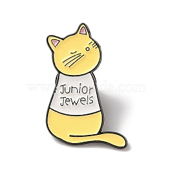 Cat Shape Enamel Pins, Alloy Brooches for Backpack Clothes, Yellow, 32x20x1.5mm(JEWB-P039-01EB-02)