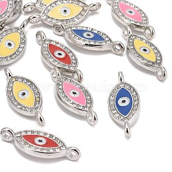 Alloy Rhinestone Links connectors, Cadmium Free & Lead Free, with Enamel, Grade A, Evil Eye, Platinum Color, Mixed Color, 26x10x2mm, Hole: 2mm(ALRI-H249-26x10x2mm-PM)