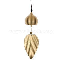 Leaf Brass Wind Chimes, Nylon Thread Hanging Home Decorations, Golden, Teardrop, 347mm(AJEW-P110-01B)