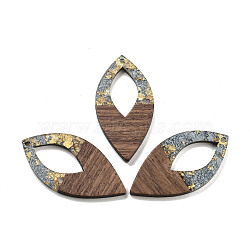 Walnut Wood Pendants, Resin & Gold Foil, Oval, Slate Gray, 47.5x24x3.5mm, Hole: 2mm(FIND-Z050-06K)