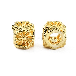 Brass Beads, Cube with Flower, Real 18K Gold Plated, 5x5x5mm, Hole: 2.5mm(KK-P232-23G)