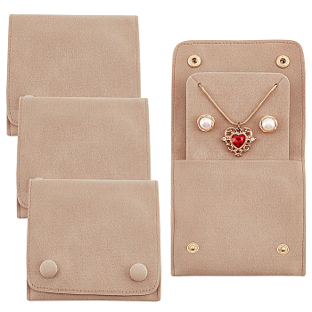 Lint Cloth Jewelry Gift Pouches with Snap Fastener, Jewelry Storage Bags, Rectangle, Tan, 9.5x10cm