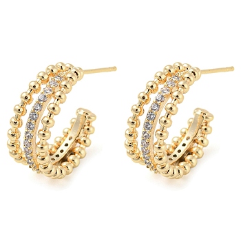 Brass Stud Earrings with Glass, Split Earrings, Real 18K Gold Plated, 18x9mm