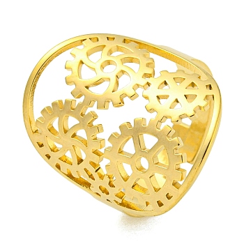 Ring with Gear 304 Stainless Steel Adjustable Rings, Hollow Out Finger Ring for Men Women, Golden, Inner Diameter: 18mm
