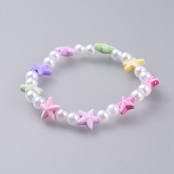 Kids Stretch Bracelets, with Acrylic Imitated Pearl and Colorful Acrylic Beads, Starfish/Sea Stars, Colorful, 1-5/8 inch(4.3cm)