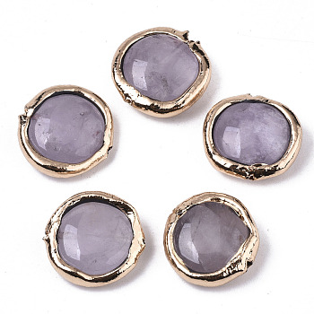 Natural Rose Quartz Beads, with Light Gold Plated Polymer Clay Edge, Flat Round, 17~19x17~18x5~7mm, Hole: 1.2mm