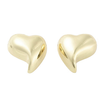 Brass Stud Earrings for Women, Heart, Real 18K Gold Plated, 18x18mm