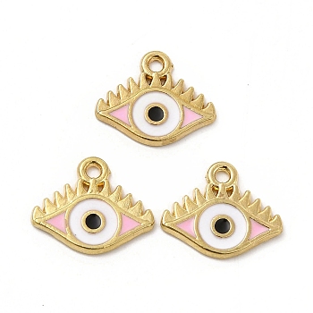 Alloy Enamel Pendants, Eye Charm, Golden, Pink, 12.5x15x1.5mm, Hole: 1.4mm
