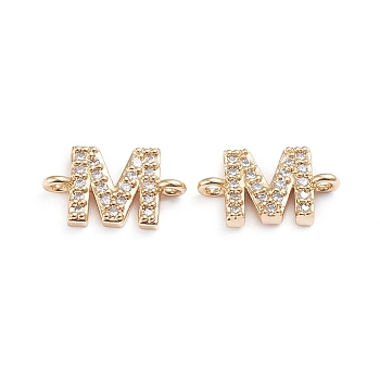 Brass Micro Pave Cubic Zirconia Links Connectors, Long-Lasting Plated, Letter, Clear, Real 18K Gold Plated, Letter.M, 7x13x2.8mm, Hole: 1.2mm