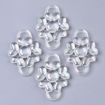 Transparent Acrylic Links, AB Color Plated, Flower, Clear AB, 50x34x7.5mm, Hole: 6x9mm