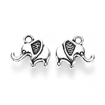 Tibetan Style Alloy Charms, Elephant, Cadmium Free & Lead Free, Antique Silver, 12.5x14x2.5mm, Hole: 1.8mm, about 930pcs/1000g