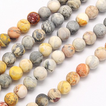 Frosted Round Natural Picasso Stone/Picasso Jasper Beads Strands, 8mm, Hole: 1mm, about 49pcs/strand, 15.3 inch