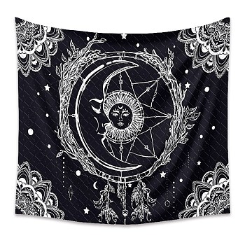 Polyester Tapestry Wall Hanging, Sun and Moon Psychedelic Wall Tapestry with Art Chakra Home Decorations for Bedroom Dorm Decor, Rectangle, Black, 730x950mm