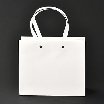 Rectangle Paper Bags, with Nylon Handles, for Gift Bags and Shopping Bags, White, 21x0.4x18cm