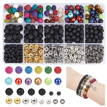 DIY Beads Jewelry Making Finding Kit, Including Natural & Synthetic Mixed Gemstone Round Beads, Alloy & Iron Rhinestone Spacer Beads, Mixed Color, 619Pcs/box