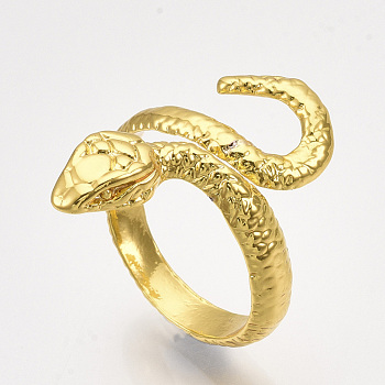Alloy Cuff Finger Rings, Snake, Golden, Size 9, 19mm