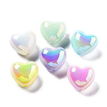 UV Plating Acrylic Beads, Iridescent, Luminous Glow in the Dark, Heart, 19x21x15mm, Hole: 2.8mm
