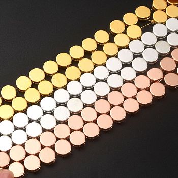 Non-magnetic Synthetic Hematite Beads Strands, Galvanic Plating(Color Retention for 1 Year), Flat Round, Mixed Color, 9.5x9x3.5mm, Hole: 1.2mm, about 44pcs/strand, 15.75 inch(40cm)