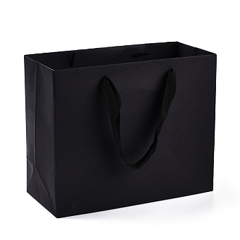 Rectangle Paper Bags with Rope Handles, for Gift Bags and Shopping Bags, Black, 27x8x21cm