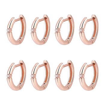 4 Pairs Clear Cubic Zirconia Hoop Earring, Brass Jewelry for Women, Rose Gold, 13x13.5x2mm, Pin: 0.8mm