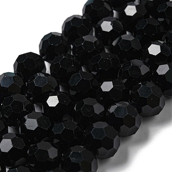 Opaque Glass Beads Stands, Faceted(32 Facets), Round, Black, 10mm, Hole: 1.8mm, about 66~68pcs/strand, 24.02''~24.13''(61~61.3cm)