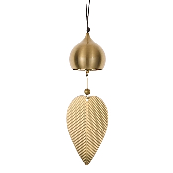 Leaf Brass Wind Chimes, Nylon Thread Hanging Home Decorations, Golden, Teardrop, 347mm