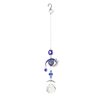 K9 Crystal Glass Big Pendant Decorations, Hanging Sun Catchers, with Metal Hook, Evil Eye, Blue, 402x47.5mm