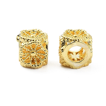 Brass Beads, Cube with Flower, Real 18K Gold Plated, 5x5x5mm, Hole: 2.5mm