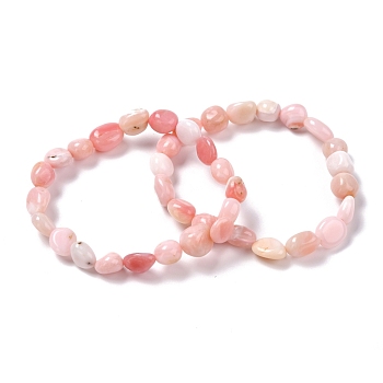 Natural Pink Opal Beaded Stretch Bracelets, Tumbled Stone, Nuggets, Inner Diameter: 2 inch(5~5.2cm)