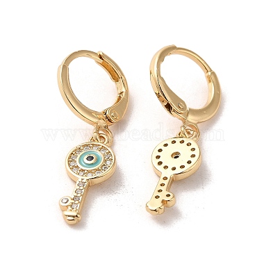 Key with Evil Eye Real 18K Gold Plated Brass Dangle Leverback Earrings(EJEW-Q797-03G-03)-2