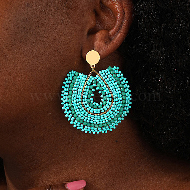 Bohemian Style Fan Glass Seed Beaded Dangle Stud Earrings for Women(LS3119-3)-3