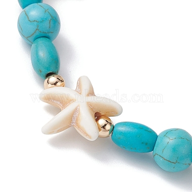 Turtle & Starfish Synthetic Turquoise Beaded Stretch Bracelet(BJEW-JB09955)-4