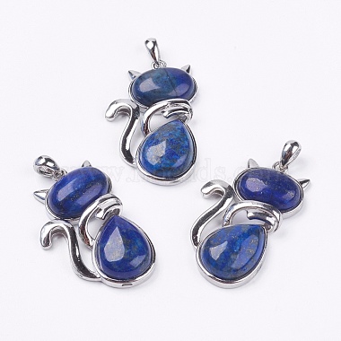 Platinum Cat Lapis Lazuli Pendants