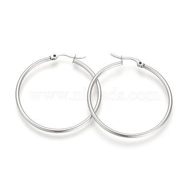 201 Stainless Steel Hoop Earrings(X-MAK-R018-40mm-S)-2