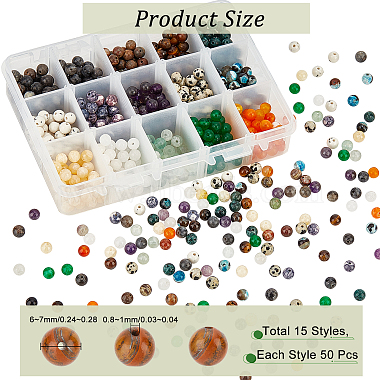 Набор бусин nbeads 750шт. 15 стилей из натуральных и синтетических драгоценных камней(G-NB0003-86)-2
