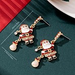 Alloy Enamel Santa Claus Dangle Stud Earrings, with Rhinestone, Golden, 50x24mm(FS-WGFB69C-01)