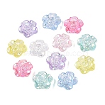Transparent Plastic Beads, Flower, AB Color Plated, Mixed Color, 12x12x6mm, Hole: 1.4~1.5mm, about 1470pcs/500g(KY-N025-35)