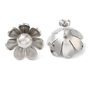 Brass Stud Earrings, 925 Sterling Silver Pin, for Women, Flower, Platinum, 23x23mm(EJEW-B057-07P)