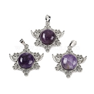 Natural Amethyst Pendants, with Rack Plating Brass Findings, Platinum, Cadmium Free & Lead Free, Star, 35x34x7.5~8mm, Hole: 5x8mm(G-I366-02P-19)