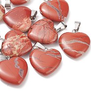 Natural Red Jasper Pendants, with Platinum Tone Brass Findings, 20~22x20~21x5~8mm, Hole: 2x7mm(G-Q438-22)